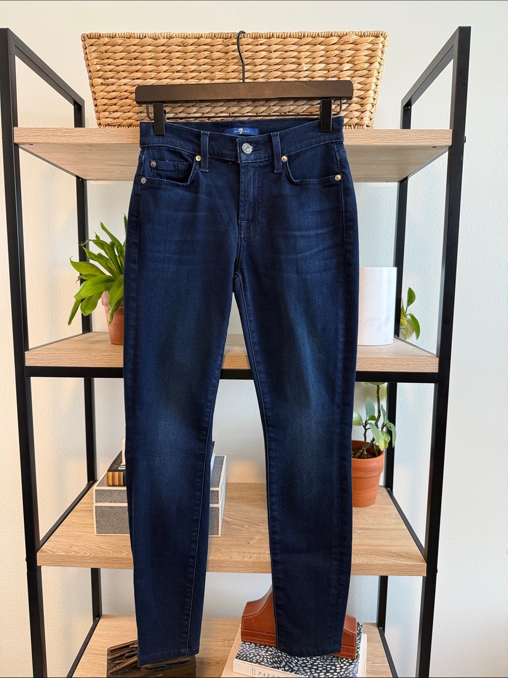 7 for All Mankind Mid-Rise Gwenevere Dark Wash Skinny Ankle Jeans, 25 FLAWED